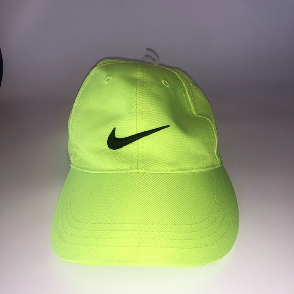 Nike Boys Hat Size 4/7 Neon Yellow Strapback Hook & Loop Swoosh Logo Ball Cap - Picture 3 of 4